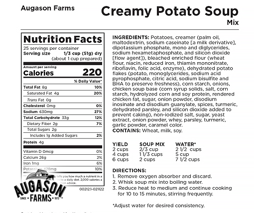 Augason Farms: Creamy Potato Soup Mix Can